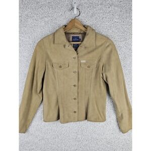 Faconnable Goatskin‎ Leather Coat Jacket Women's Medium Tan Button Down